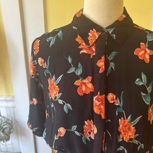 Black floral button-up dress